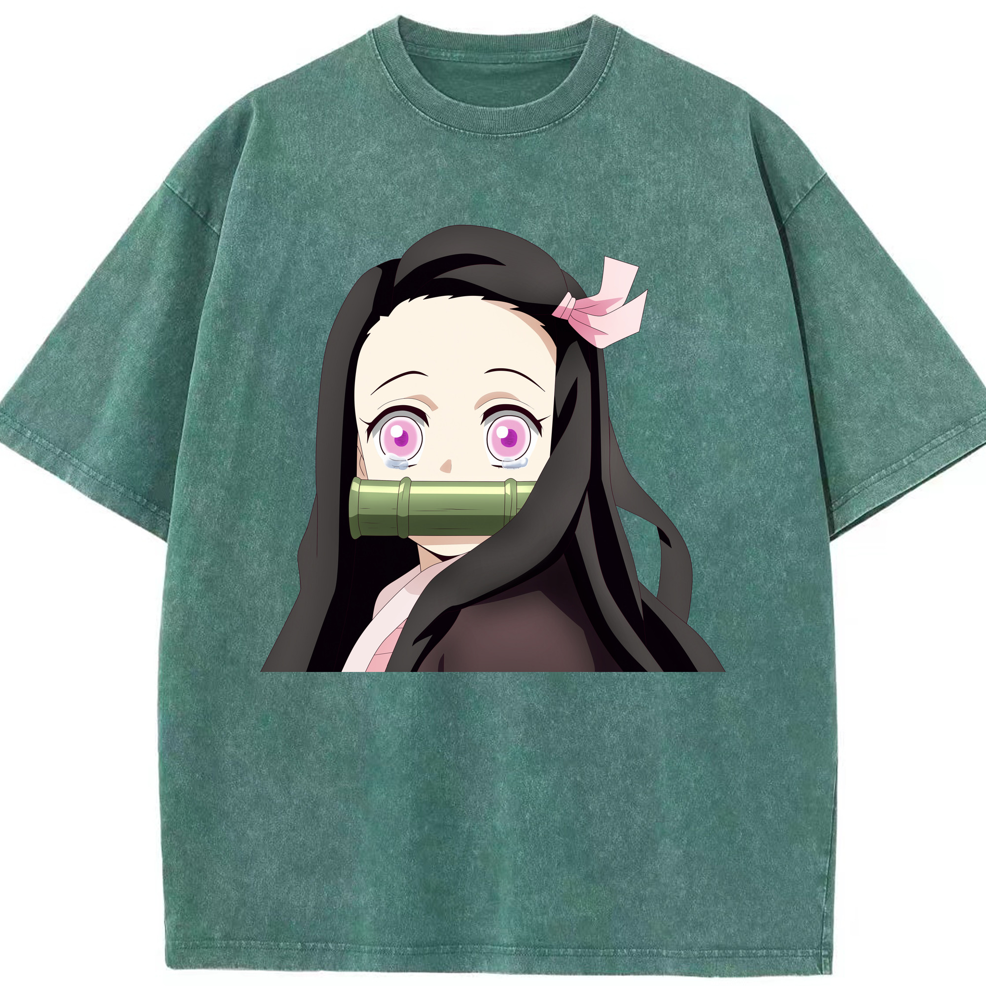 （画像用） 鬼滅の刃（きめつのやいば）竈門 禰󠄀豆子／かまど ねずこ Kamado Nezuko 綿100% ヴィンテージ風 半袖Tシャツ（フロントプリント）